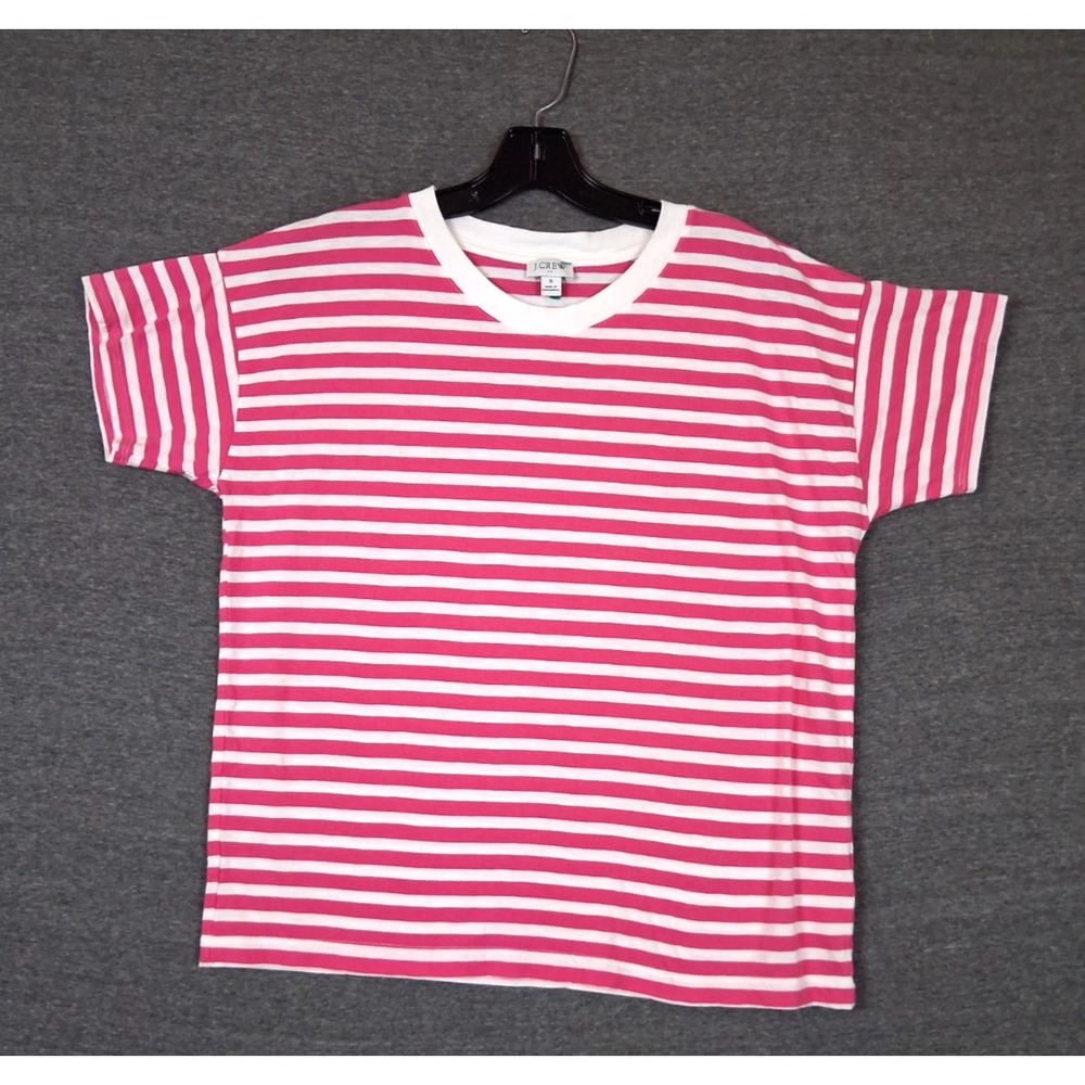 J Crew Womens Shirt Small Pink White Stripe Breton Coastal Preppy Nautical Ivy